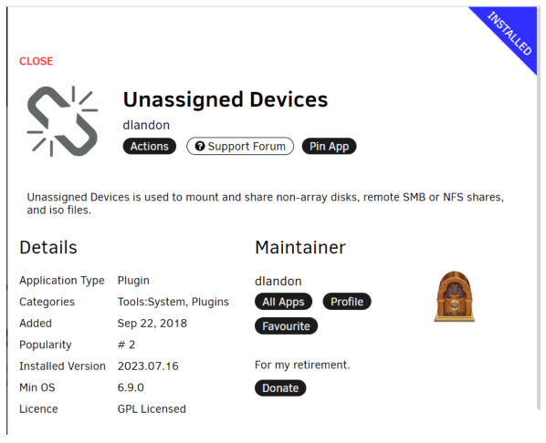 Screenshot of Unassigned Devices unRAID app