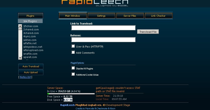 Screenshot of RapidLeech